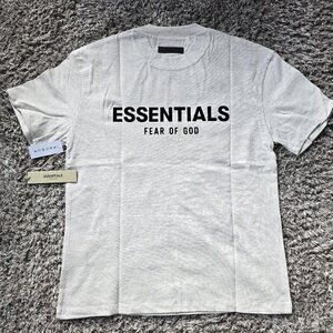Fear of God ESSENTIALS Light Gray Tee with Black Logo